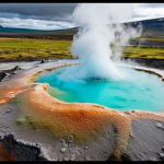 ** Vibrant geothermal area of Haukadalur, Iceland. Capture colorful hot springs (turquoise, emerald green hues), with steam rising. Focus on the beauty and variety of colors created by minerals and algae. In the background, show Strokkur geyser erupting.

**